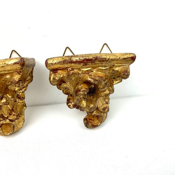 Pair Of Vintage Ornate Rococo Gilt Wood Wall Shelves Brackets Italy - Picture 12 of 16